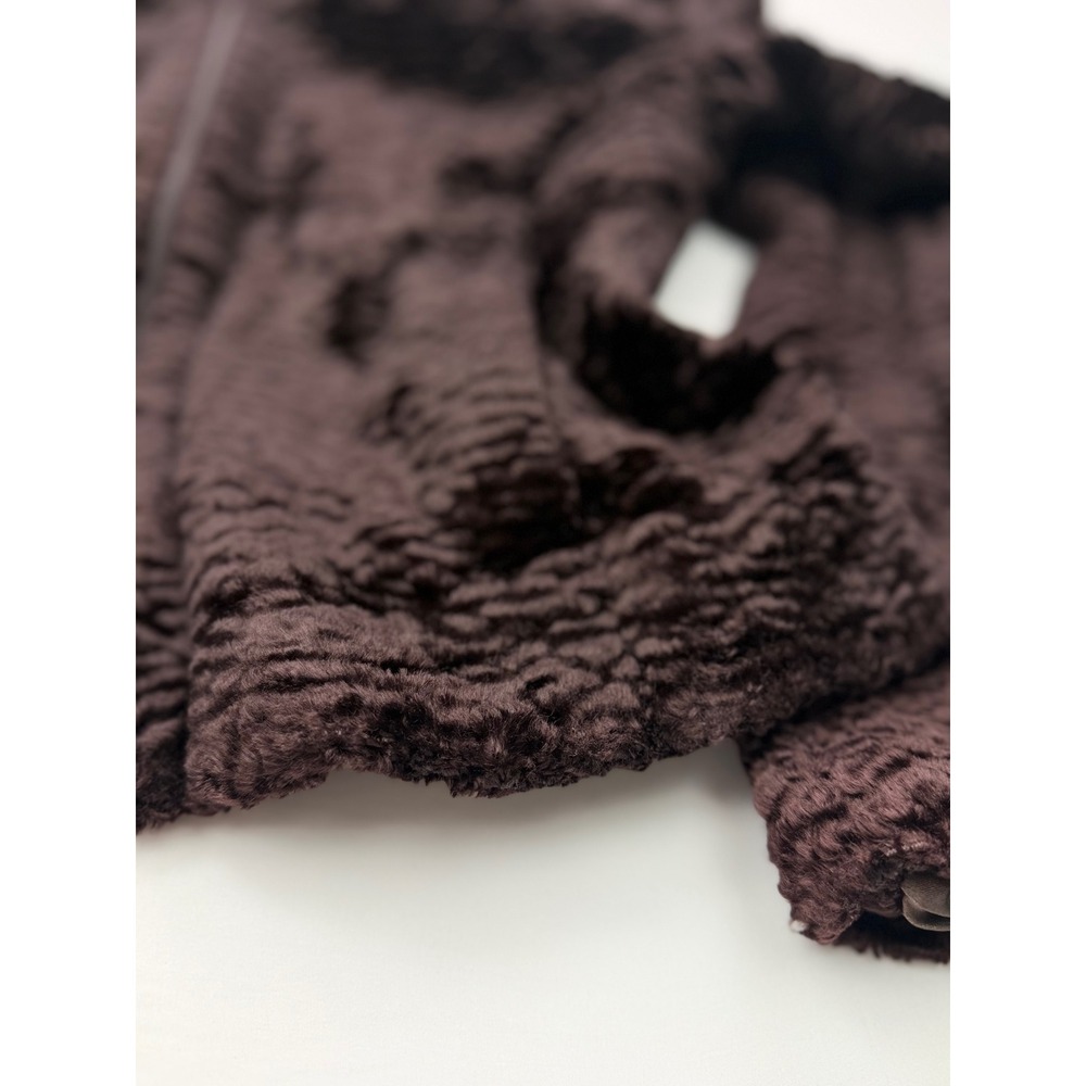 Utex Vintage Brown Faux Fur Zip Up Jacket Rippled Texture High Neck Coat Large - Picture 8 of 10